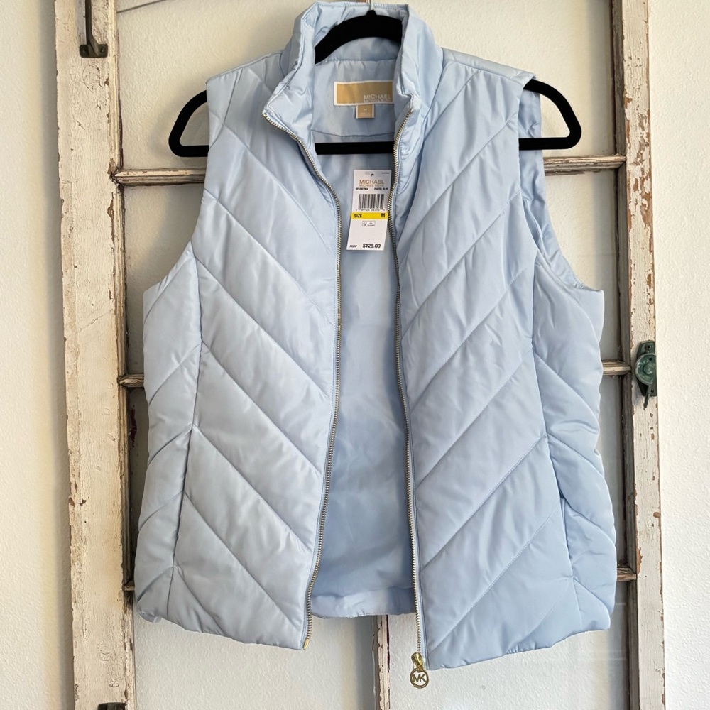 New Michael Kors Puffer Vest Quilted Women Medium Blue